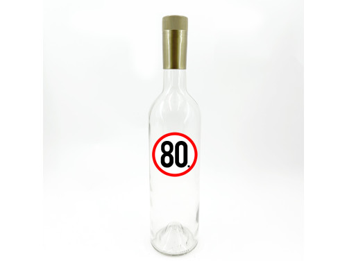 (BUA051) Borosüveg - Átlátszó Boros Palack - 750 ml - 80 Karikás - Ajándék 80. Szülinapra