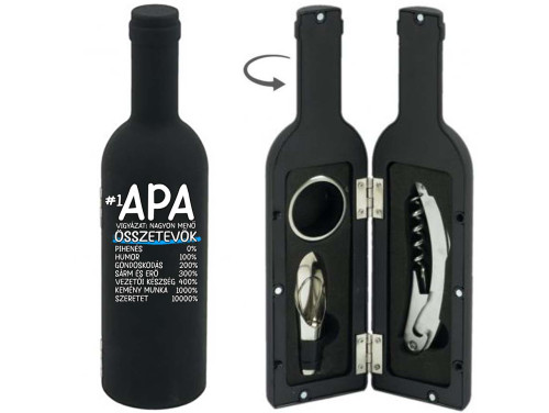 (BNY058) APA összetevők felirattal - Bornyitó szett 3 darabos - Boros kiegészítő - Ajándék Apának