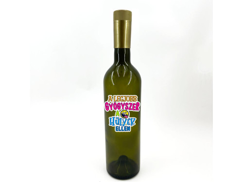(BUZ188) A legjobb gyógyszer felirattal - Borosüveg - 750 ml - Vicces Ajándék Ölet - Zöld Boros Palack