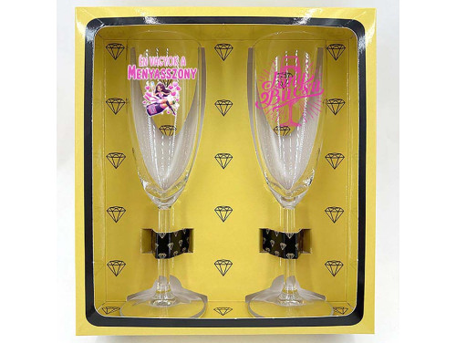 (PPP037-041) Én vagyok a menyasszony és Lánybúcsú feliratos pohár mintával - Páros Pezsgőspohár Szett - Ajándék Lánybúcsúra - Lánybúcsús Party Kellék