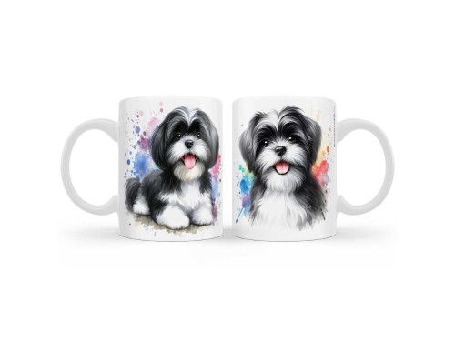 (B1210) Shih Tzu - fekete-fehér - Kutyás Bögre, 3 dl - Kutyás Ajándékok - Ajándék Kutyatulajdonosoknak