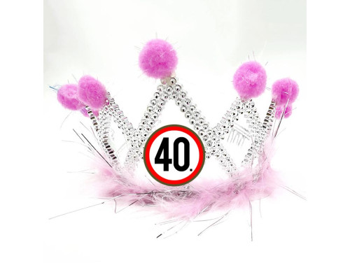 (TIA041) 40 Karikás - Tiara - Pink - Ajándék 40. Szülinapra - Születésnapi Party Kellék