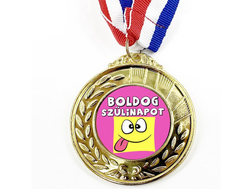 (ERM055) Boldog Szülinapot nyelvkiöltős pink - Vicces Érem - Ajándék Szülinapra