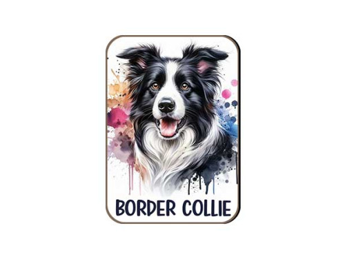 (FH013) Border Collie fekete-fehér - Fa Hűtőmágnes - Kutyás Ajándékok - Kutyás Hűtőmágnes - Ajándék Kutyatulajdonosoknak