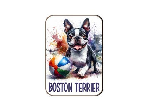 (FH015) Boston Terrier - Fa Hűtőmágnes - Kutyás Ajándékok - Kutyás Hűtőmágnes - Ajándék Kutyatulajdonosoknak