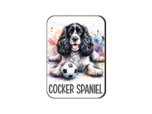 (FH023) Cocker Spaniel fekete-fehér - Fa Hűtőmágnes - Kutyás Ajándékok - Kutyás Hűtőmágnes - Ajándék Kutyatulajdonosoknak