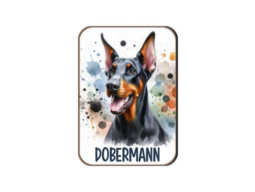 (FH027) Dobermann - Fa Hűtőmágnes - Kutyás Ajándékok - Kutyás Hűtőmágnes - Ajándék Kutyatulajdonosoknak