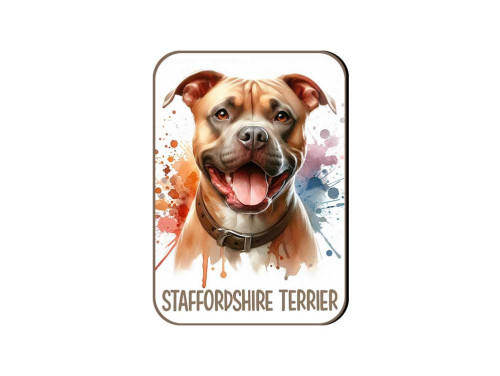 (FH057) Staffordshire Terrier - barna - Fa Hűtőmágnes - Kutyás Ajándékok - Kutyás Hűtőmágnes - Ajándék Kutyatulajdonosoknak