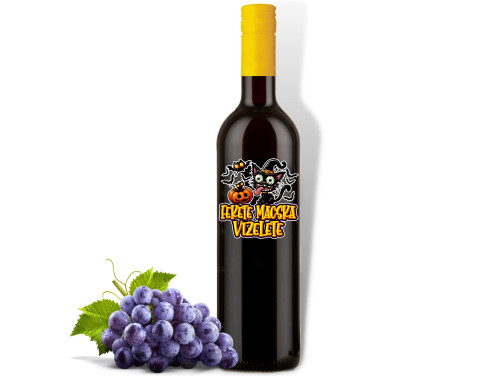 (BOV318) Fekete macska vizelete - Feliratos Bor - Vörös Száraz Bor, 750ml - Halloween-i bor - Halloween Party