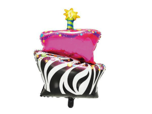 (LF016) Emeletes torta formájú zebra mintás - Fólia Lufi - 58x95 cm - Léggömb - Szülinapi Party Kellék