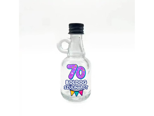 (FPU173) 70. Boldog Szülinapot - Füles Pálinkás Üvegpalack 40 ml - Ajándék 70. szülinapra - Vidám Szülinapi Ajándék