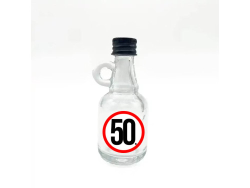 (FPU048) 50 karikás - Füles Pálinkás Üvegpalack 40 ml - Ajándék 50. szülinapra