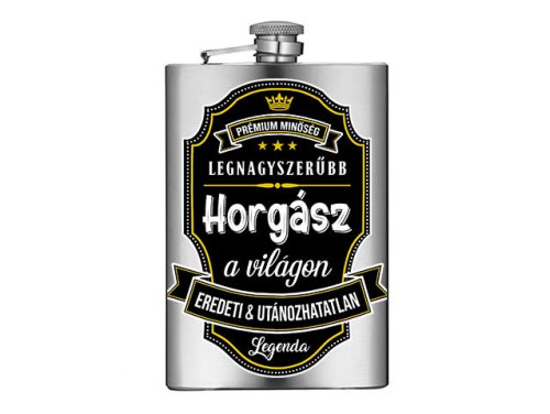 (VFL098) Legnagyszerűbb Horgász Prémium feliratos - Vicces Flaska - Laposüveg - Ajándék Horgásznak