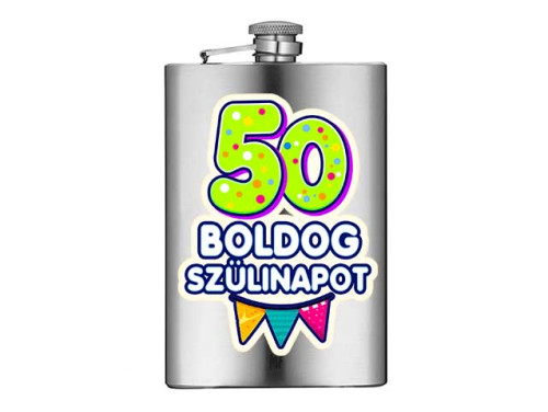 (VFL171) 50 Boldog Szülinapot  - Vicces Flaska - Laposüveg - Ajándék 50. Szülinapra