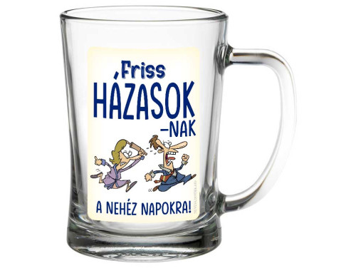 (SS204) Friss Házasoknak - Söröskorsó - 500 ml - Vicces Ajándék Ötlet Házasoknak