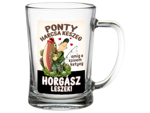 (SS228) Ponty Harcsa Keszeg - Söröskorsó - 500 ml - Ajándék Horgásznak