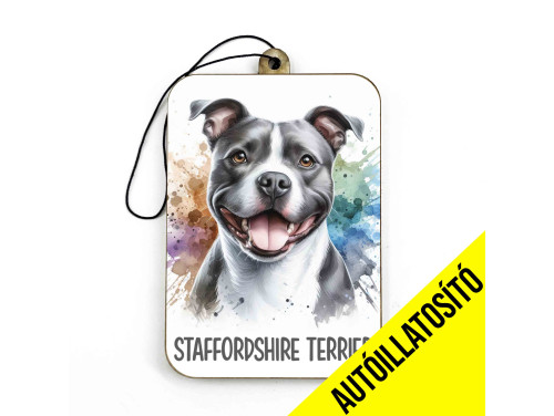 (ILL061) Szürke-fehér Staffordshire Terrier - Kutyás Autóillatosító - Autós Kiegészítő - Kutyás Ajándékok - Ajándék Kutyabarátoknak - Ajándék Kutyatulajdonosoknak