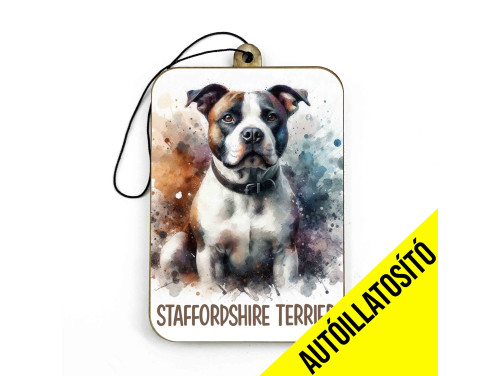 (ILL059) Trikolor Staffordshire Terrier - Kutyás Autóillatosító - Autós Kiegészítő - Kutyás Ajándékok - Ajándék Kutyabarátoknak - Ajándék Kutyatulajdonosoknak