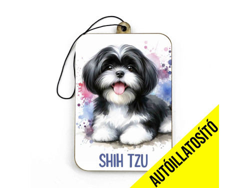 (ILL056) Fekete-fehér Shih Tzu - Kutyás Autóillatosító - Autós Kiegészítő - Kutyás Ajándékok - Ajándék Kutyabarátoknak - Ajándék Kutyatulajdonosoknak