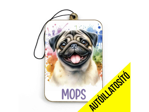 (ILL041) Mops - Kutyás Autóillatosító - Autós Kiegészítő - Kutyás Ajándékok - Ajándék Kutyabarátoknak - Ajándék Kutyatulajdonosoknak