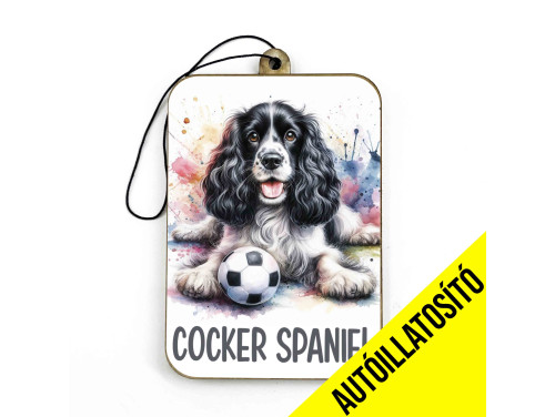 (ILL023) Fekete-fehér Cocker Spaniel - Kutyás Autóillatosító - Autós Kiegészítő - Kutyás Ajándékok - Ajándék Kutyabarátoknak - Ajándék Kutyatulajdonosoknak