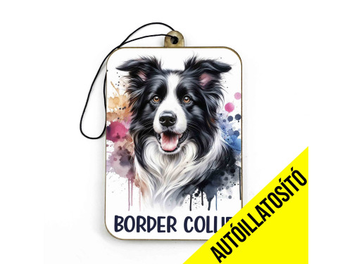 (ILL013) Fekete-fehér Border Collie- Kutyás Autóillatosító - Autós Kiegészítő - Kutyás Ajándékok - Ajándék Kutyabarátoknak - Ajándék Kutyatulajdonosoknak