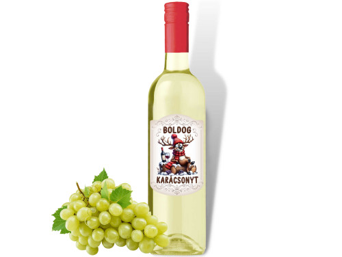 (BOF331) Karácsonyi Bor - Fehér Száraz Bor, 750ml - Boldog Karácsonyt Rénszarvasos