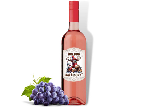 (BOR331) Karácsonyi Bor - Rozé Száraz Bor, 750ml - Boldog Karácsonyt Rénszarvasos