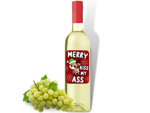 (BOF1-131) Merry Kiss My Ass - Fehér Száraz Bor, 750ml - Karácsonyi Bor - Karácsonyi Ajándék