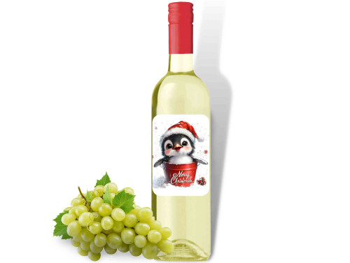 (BOF1-147) Merry Christmas pingvines - Fehér Száraz Bor, 750ml - Karácsonyi Bor - Karácsonyi Ajándék