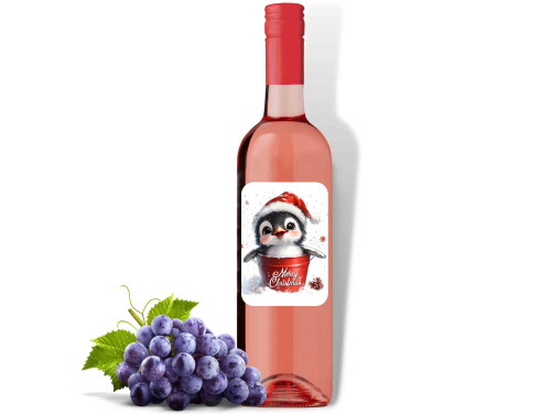 (BOR1-147) Merry Christmas pingvines - Rozé Száraz Bor, 750ml - Karácsonyi Bor - Karácsonyi Ajándék