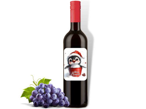 (BOV1-147) Merry Christmas pingvines - Vörös Száraz Bor, 750ml - Karácsonyi Bor - Karácsonyi Ajándék