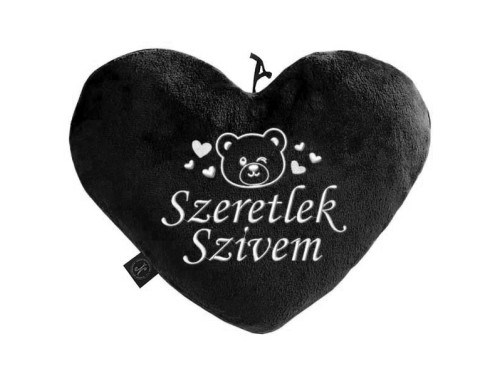 Hímzett Plüss FEKETE Szív Párna - Szerelmes Maci - Egyedi Valentin Napi Ajándék - Szerelmes Ajándék