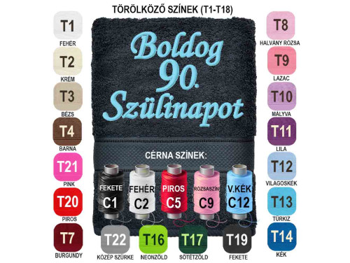 ⭐ Szülinapi Hímzett Törölköző ⭐ Boldog 90. Szülinapot ⭐ Ajándék 90. Születésnapra