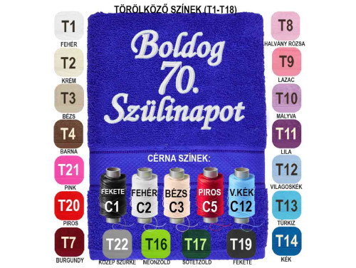 ⭐ Szülinapi Hímzett Törölköző ⭐ Boldog 70. Szülinapot ⭐ Ajándék 70. Születésnapra