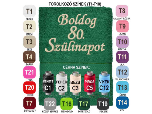 ⭐ Szülinapi Hímzett Törölköző ⭐ Boldog 80. Szülinapot ⭐ Ajándék 80. Születésnapra