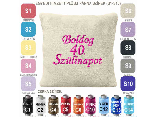 Szülinapi Hímzett Párna 45x45cm ⭐Boldog 40. Szülinapot ⭐ Ajándék 40. Születésnapra