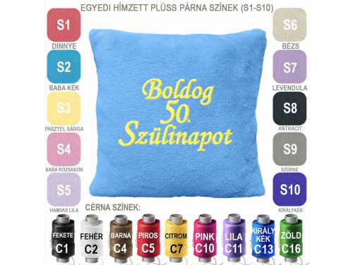 Szülinapi Hímzett Párna 45x45cm ⭐Boldog 50. Szülinapot ⭐ Ajándék 50. Születésnapra