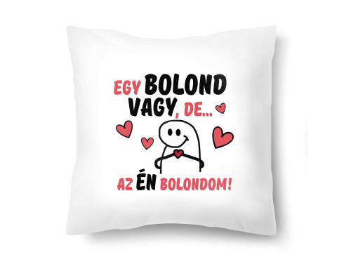 (DP155) Valentin Napi Ajándék, Díszpárna 26cm x 26cm - Egy Bolond Vagy De Az Én Bolondom - Ajándék Valentinra