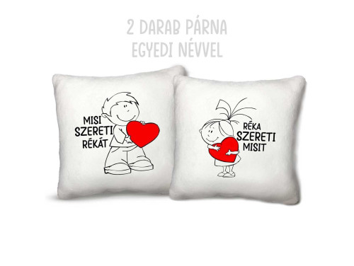 (EP001) Egyedi Plüss Párna 50cm x 50cm - Ő az Enyém és Szeretem FIÚ és LÁNY nyuszi -  Egyedi Valentin Napi Ajándék, Páros Ajándék Valentinra