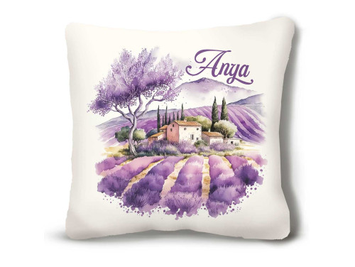 (NNP181) Nagy Négyzet Plüss Párna 45 x45 cm - Provence-i levendulamező „Anya” felirattal - Levendulás Anyák Napi Ajándék Anyáknak