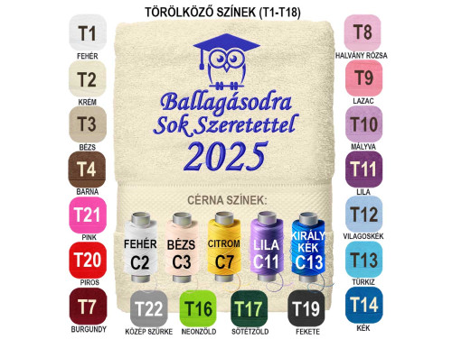 ⭐ Ballagási Hímzett Törölköző ⭐ Egyedi Ballagási Felirattal Rendelhető Törölköző ⭐ Ajándék Ballagásra