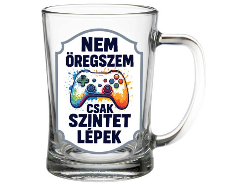 (SS386) Gamer Söröskorsó 500 ml - Nem Öregszem Csak Szintet Lépek – Vicces Gamer Söröskorsó Születésnapra