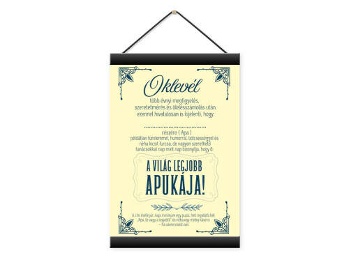Oklevél - Legjobb Apukája több évnyi megfigyelés - Oklevél Apáknak, Apák Napi Ajándék Falikép