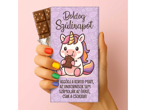 Csoda Csoki - Feliratos Csokoládé Boldog Szülinapot Unikornisos Rizses Tejcsokoládé 75 g - Születésnapi Ajándék