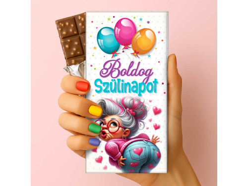 Csoda Csoki - Feliratos Csokoládé Boldog Szülinapot Vicces Nénivel - Rizses Tejcsokoládé 75 g - Születésnapi Ajándék
