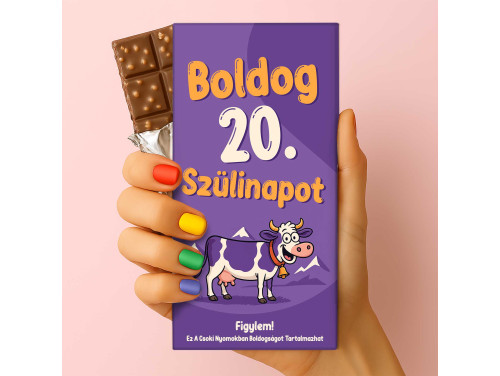 Csoda Csoki - Feliratos Csokoládé - Lila Tehenes Csoki - Boldog 20. Szülinapot - Rizses Tejcsokoládé 75 g - 20. Születésnapi Ajándék
