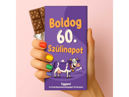 Csoda Csoki - Feliratos Csokoládé - Lila Tehenes Csoki - Boldog 60. Szülinapot - Rizses Tejcsokoládé 75 g - 60. Születésnapi Ajándék