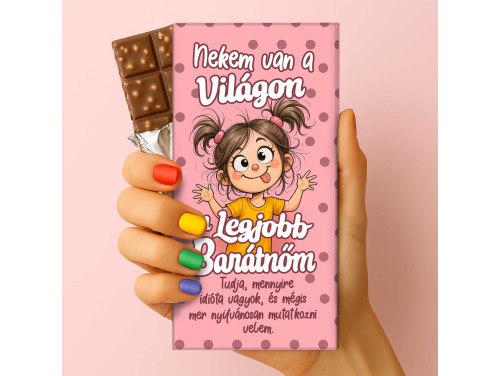 Csoda Csoki - Feliratos Csokoládé - Nekem van a világon a legjobb Barátnőm - Ajándék Barátnőnek - Rizses Tejcsokoládé 75 g