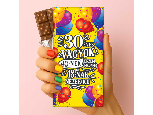 Csoda Csoki - Feliratos Csokoládé - 30 éves vagyok - Rizses Tejcsokoládé 75 g - 30. Születésnapi Ajándék